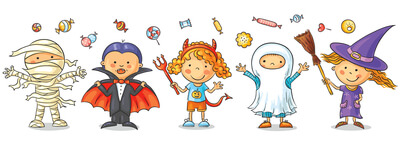 ハロウィン、仮想する小学生の子供たち
